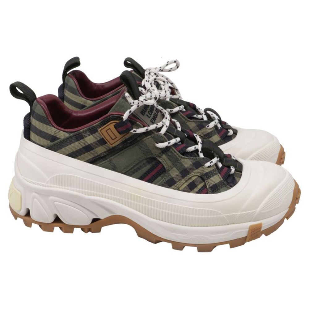 Burberry Arthur Check Sneakers in Military Green Cotton